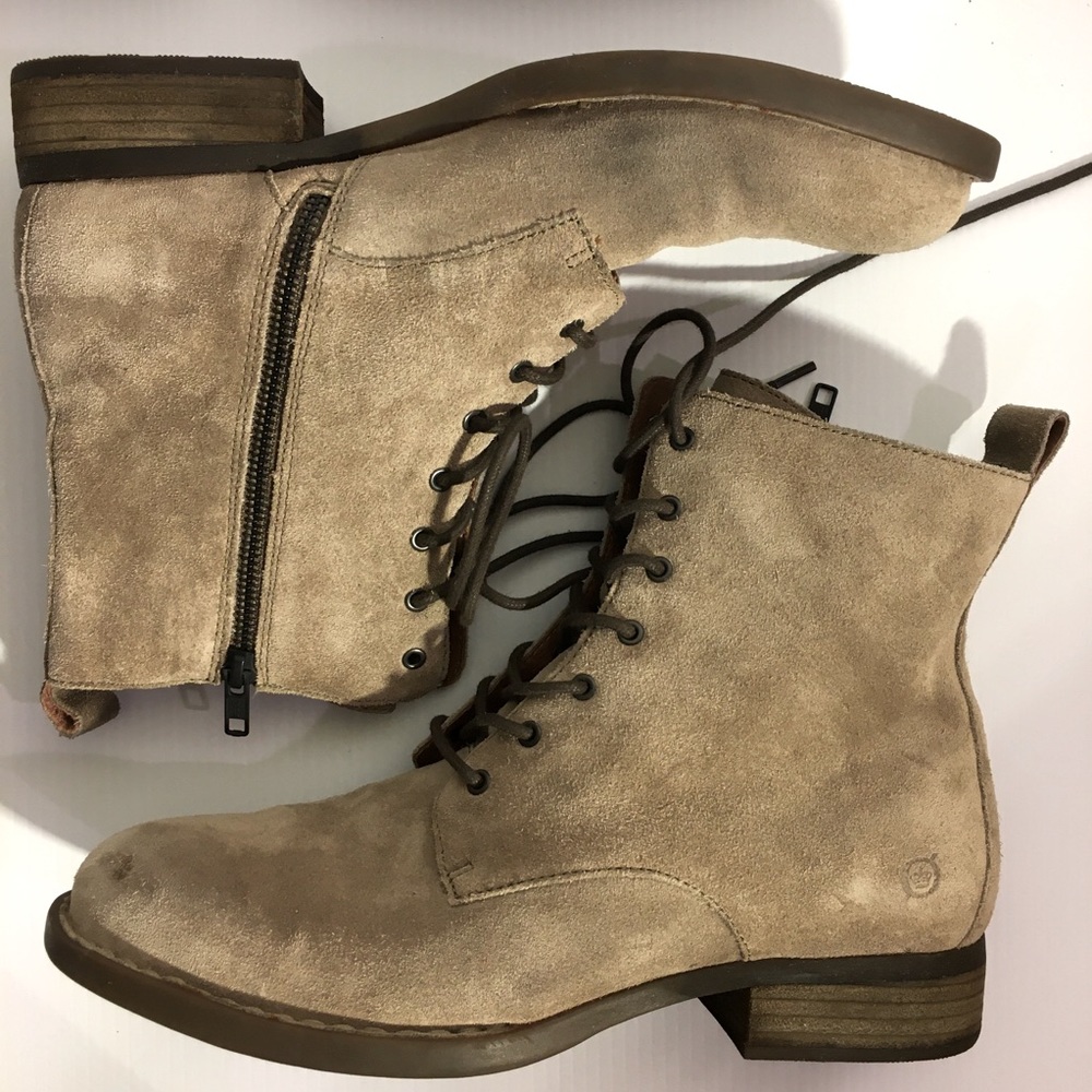 Born Women Evans Rust Distressed Tan Suede Leather Lace Up Ankle Boots  Size 10M